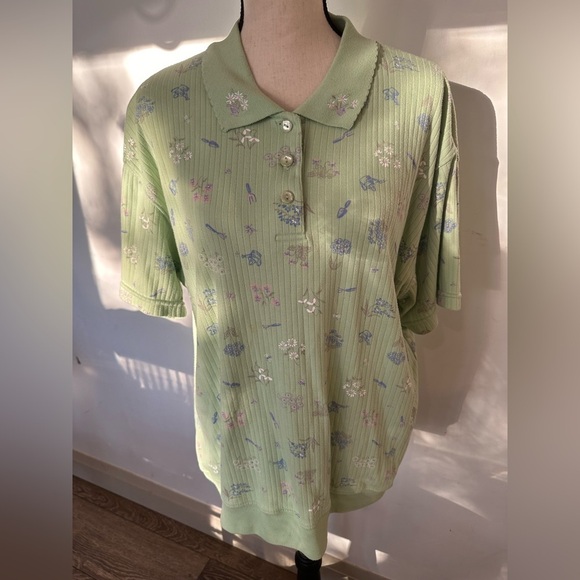 Bobbie Brooks 2 shirts blue and green floral collared vintage cotton tops SZ L - Picture 5 of 8